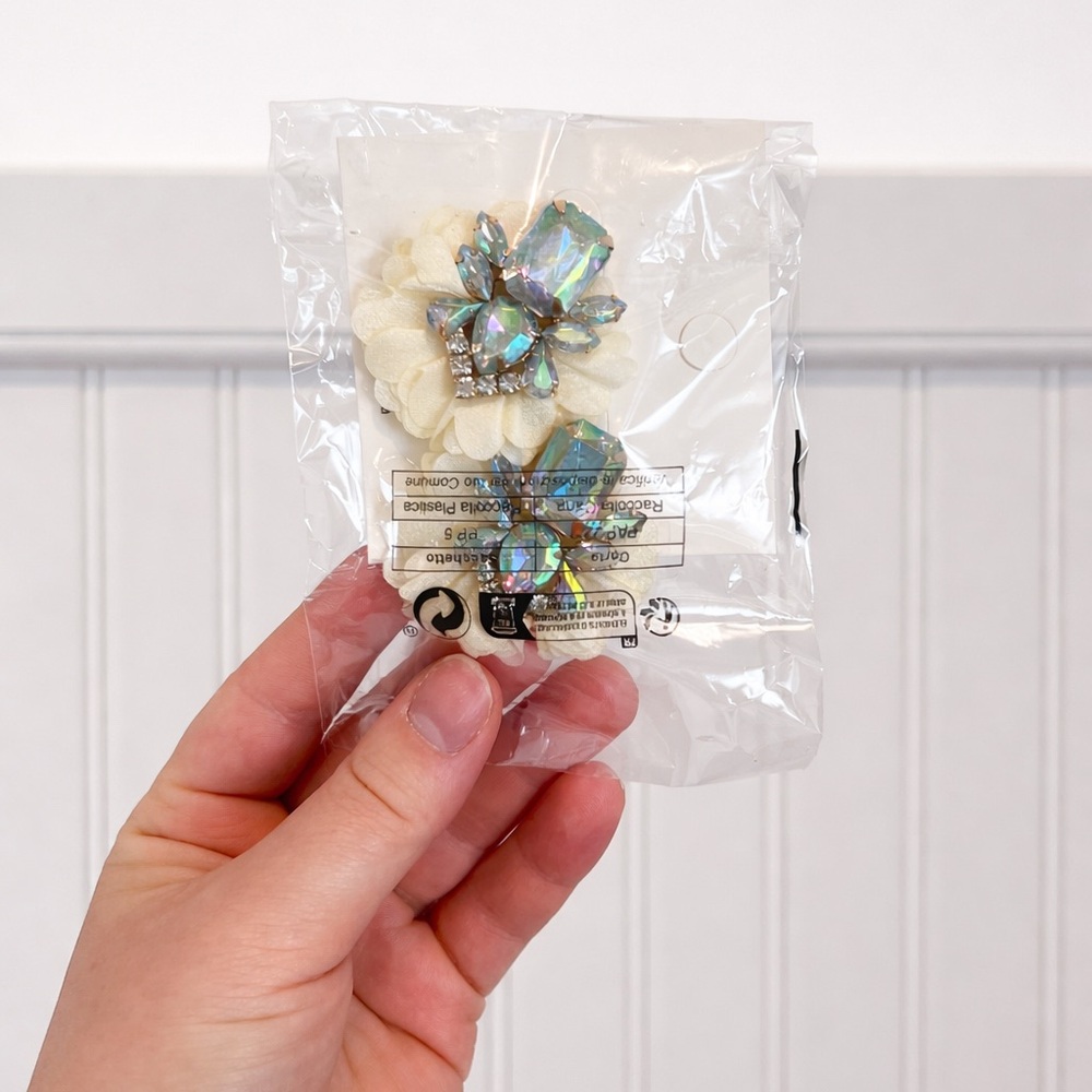 Iridescent Crystal with Cream Flower Earrings